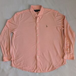 Ralph Lauren Men's Knit Oxford 2XL Button Up Shirt Peach Flesh Pony Logo Preppy